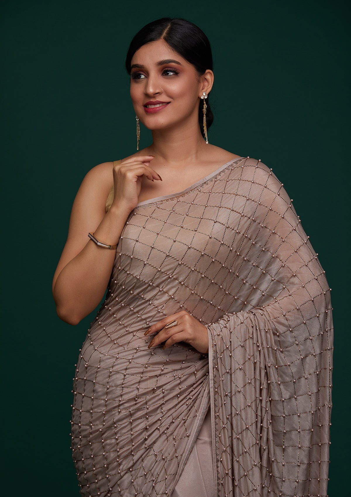 Women's Mauve Work Semi Crepe Designer Saree