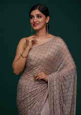 Women's Mauve Work Semi Crepe Designer Saree