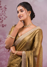 Women's Green Threadwork Tissue Saree