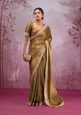 Women's Green Threadwork Tissue Saree
