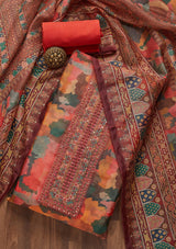 Women's Multicolor Threadwork Chanderi Semi Stitched Salwar Suit