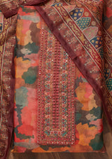 Women's Multicolor Threadwork Chanderi Semi Stitched Salwar Suit
