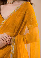 Women's Mustard Stonework Chiffon Saree