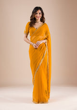 Women's Mustard Stonework Chiffon Saree