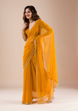 Women's Mustard Stonework Chiffon Saree