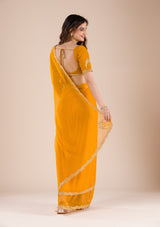 Women's Mustard Stonework Chiffon Saree