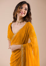 Women's Mustard Stonework Chiffon Saree