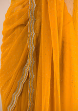 Women's Mustard Stonework Chiffon Saree