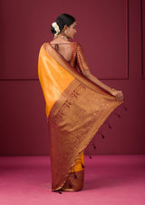 Women's Yellow Threadwork Soft Silk Saree