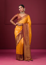 Women's Yellow Threadwork Soft Silk Saree
