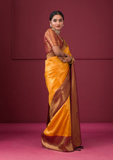 Women's Yellow Threadwork Soft Silk Saree