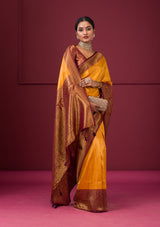 Women's Yellow Threadwork Soft Silk Saree