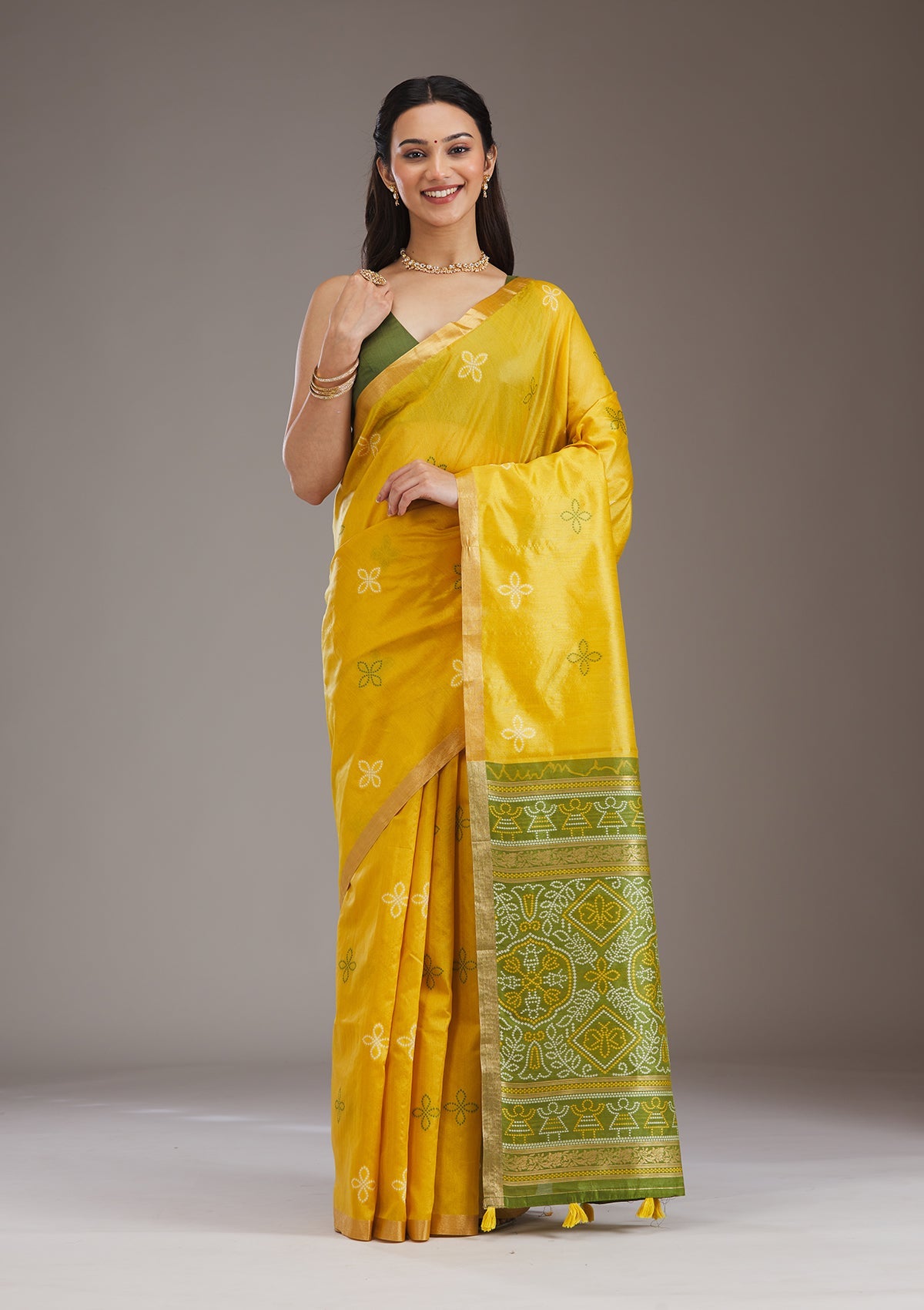 Women's Yellow Zariwork Tissue Saree