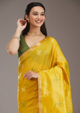 Women's Yellow Zariwork Tissue Saree