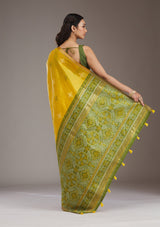 Women's Yellow Zariwork Tissue Saree