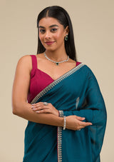 Women's Navy Blue Stonework Art Silk Saree
