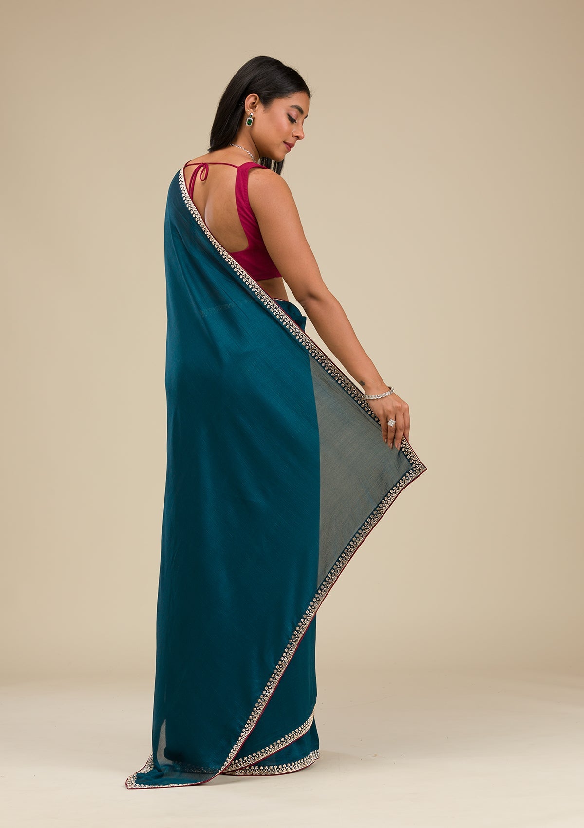 Women's Navy Blue Stonework Art Silk Saree