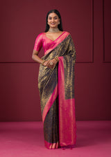 Women's Navy Blue Zariwork Soft Silk Saree