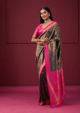 Women's Navy Blue Zariwork Soft Silk Saree