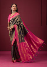 Women's Navy Blue Zariwork Soft Silk Saree