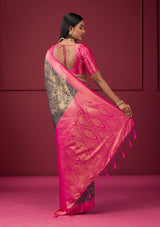 Women's Navy Blue Zariwork Soft Silk Saree