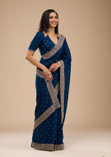 Women's Navy Blue Zariwork Soft Silk Saree