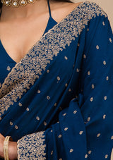 Women's Navy Blue Zariwork Soft Silk Saree