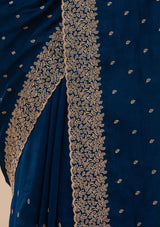 Women's Navy Blue Zariwork Soft Silk Saree