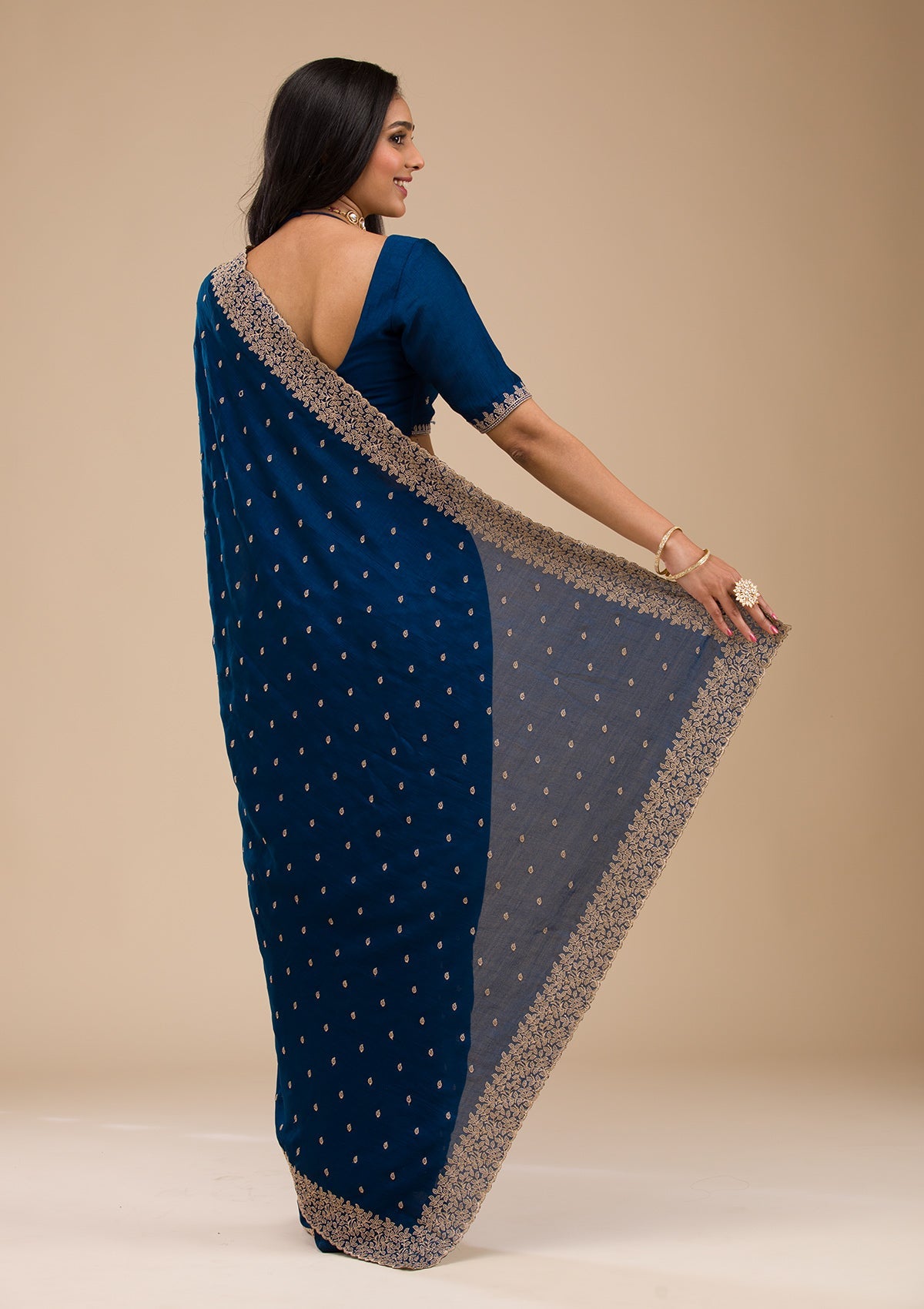 Women's Navy Blue Zariwork Soft Silk Saree