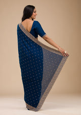 Women's Navy Blue Zariwork Soft Silk Saree