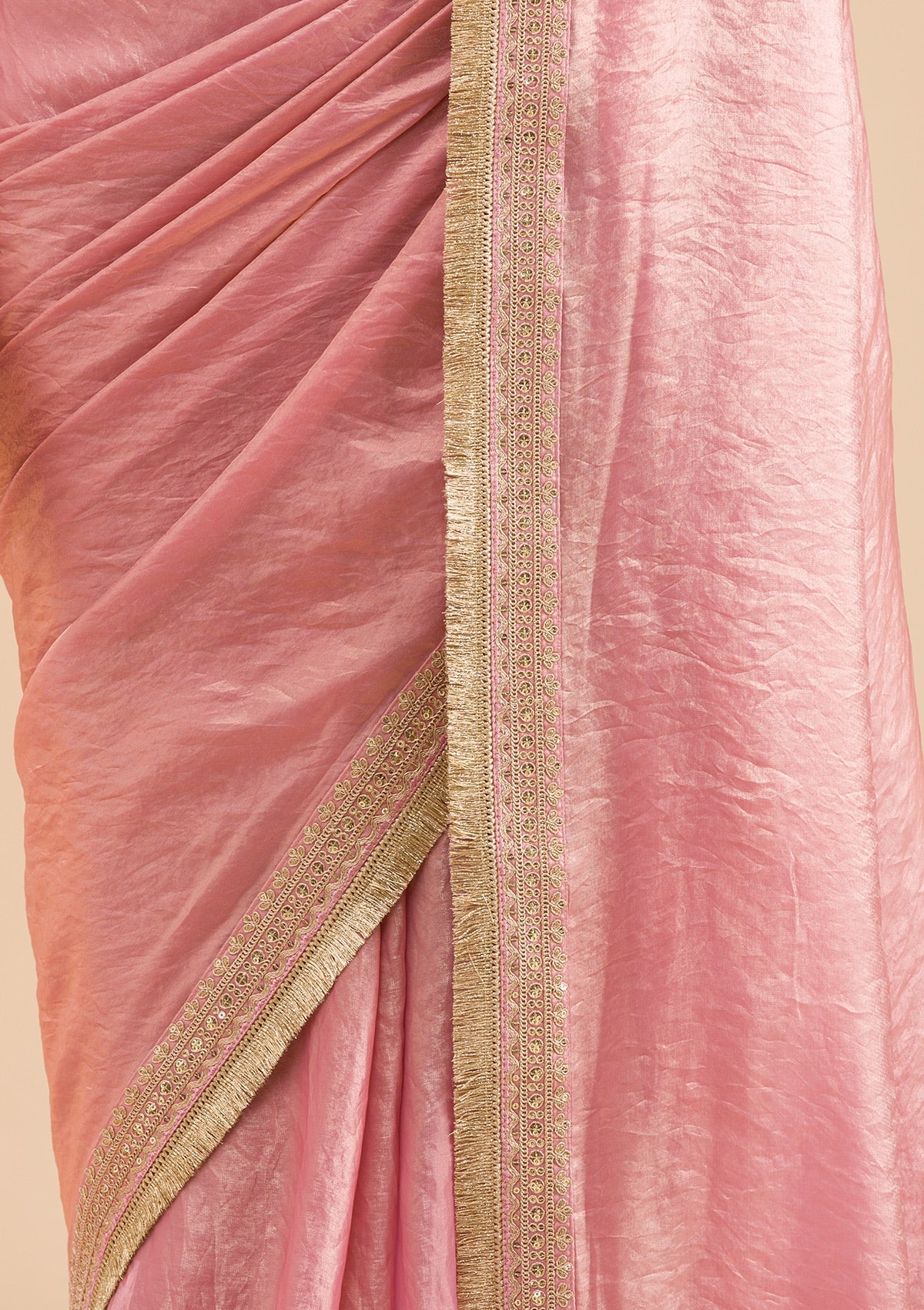 Women's Onion Pink Threadwork Tissue Saree
