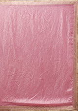 Women's Onion Pink Threadwork Tissue Saree
