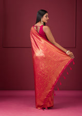 Women's Onion Pink Zariwork Soft Silk Saree