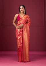 Women's Onion Pink Zariwork Soft Silk Saree