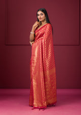 Women's Onion Pink Zariwork Soft Silk Saree
