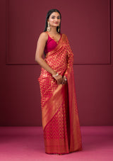 Women's Onion Pink Zariwork Soft Silk Saree