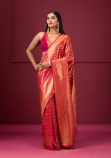 Women's Onion Pink Zariwork Soft Silk Saree