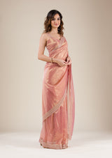 Women's Onion Pink Zariwork Tissue Saree