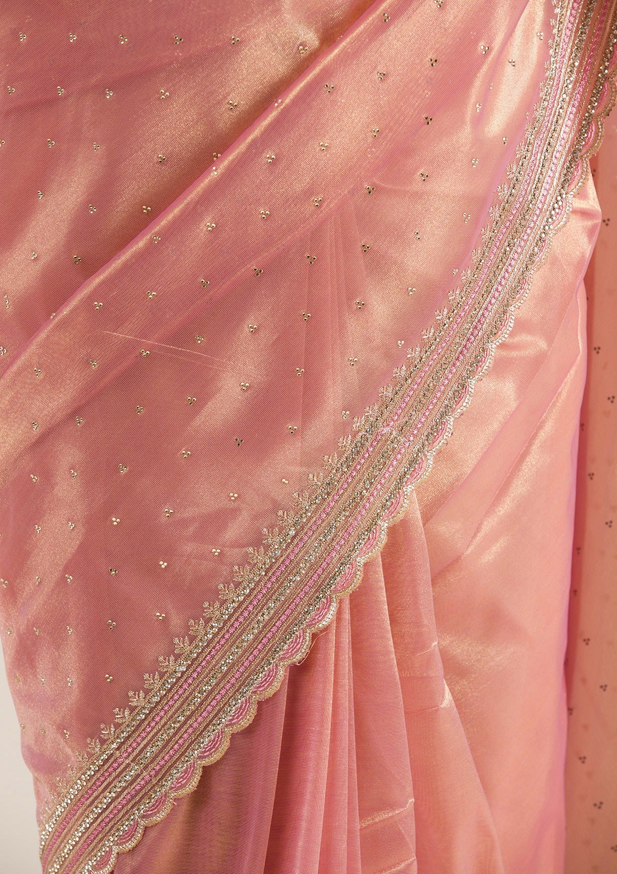 Women's Onion Pink Zariwork Tissue Saree