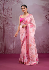 Women's Pink Printed Georgette Saree