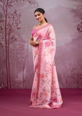 Women's Pink Printed Georgette Saree
