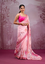 Women's Pink Printed Georgette Saree