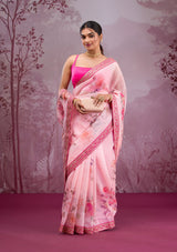 Women's Pink Printed Georgette Saree