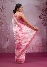 Women's Pink Printed Georgette Saree