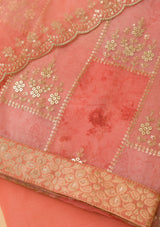 Women's Peach Sequins Organza Unstitched Salwar Suit