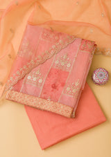 Women's Peach Sequins Organza Unstitched Salwar Suit