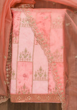 Women's Peach Sequins Organza Unstitched Salwar Suit