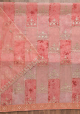 Women's Peach Sequins Organza Unstitched Salwar Suit