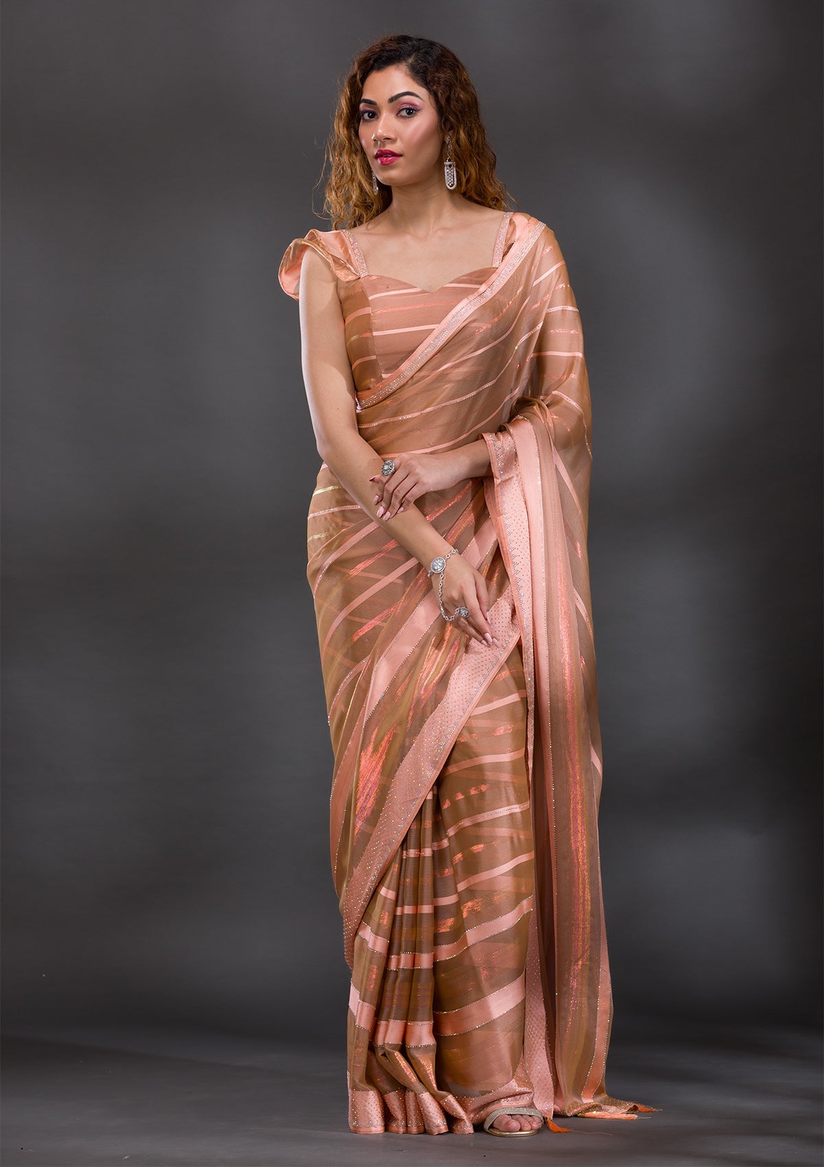 Women's Pink Swarovski Shimmer Georgette Saree