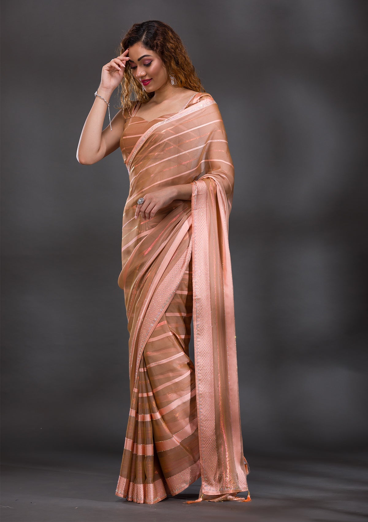 Women's Pink Swarovski Shimmer Georgette Saree